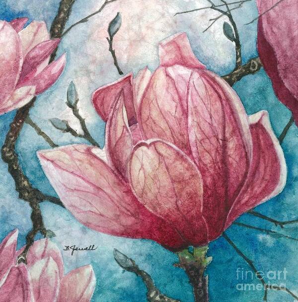 Flower Art Print featuring the painting Magnolia Blossom by Barbara Jewell
