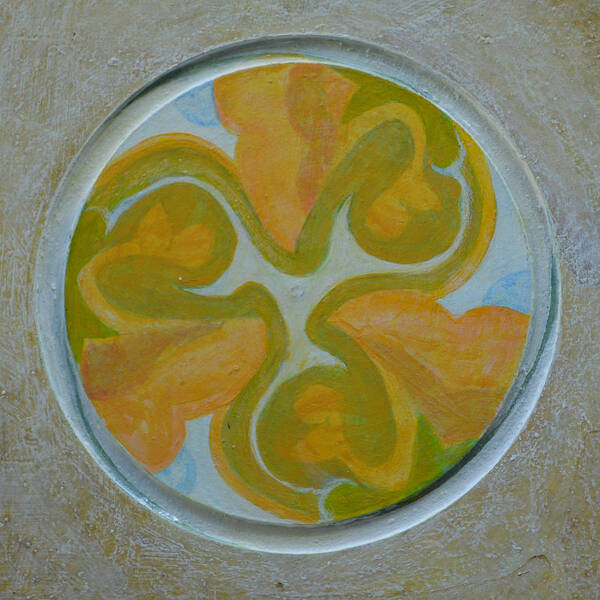 Mandala Modern Round Circle Outsider Thirds Abstract Yellow Green Raw Folk Art Print featuring the painting Mandala 8 by Nancy Mauerman