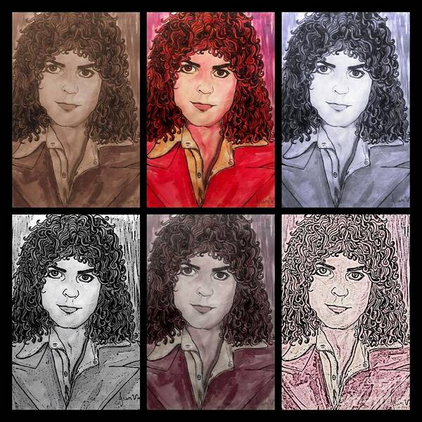 Marc Bolan Art Print featuring the mixed media Marc Bolan Glam Rocker Collage by Joan-Violet Stretch