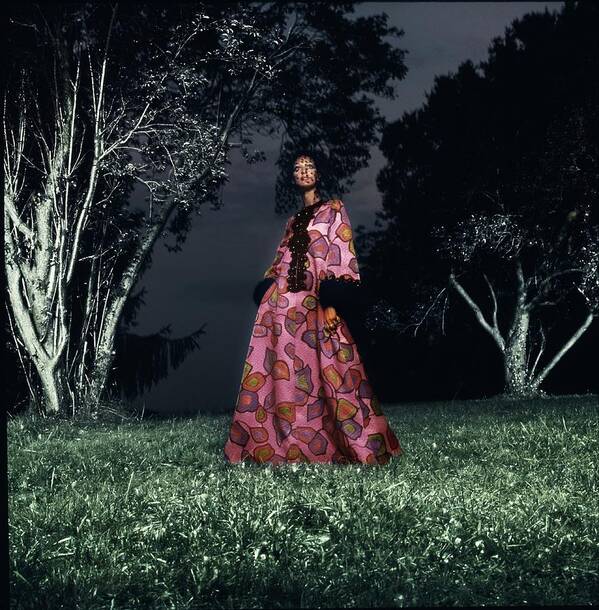 Fashion Art Print featuring the photograph Marisa Berenson Wearing A Print Dress by Arnaud de Rosnay