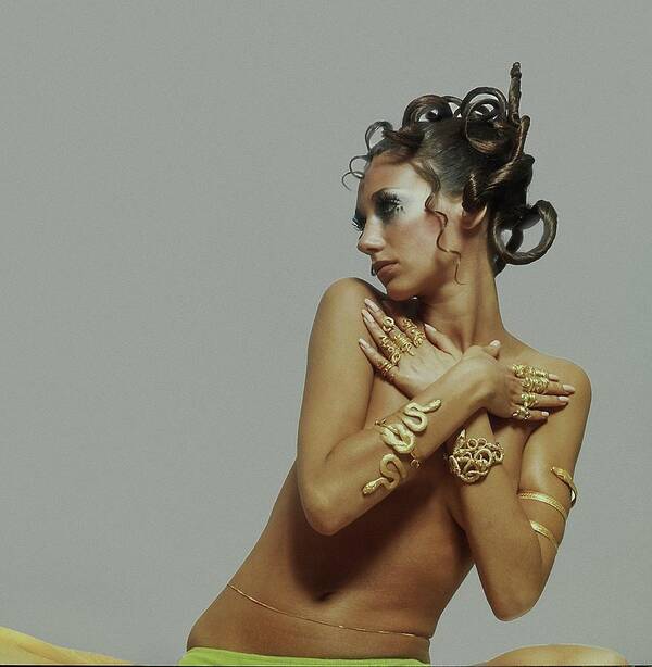 Beauty Art Print featuring the photograph Marisa Berenson Wearing Gold Jewelry by Arnaud de Rosnay