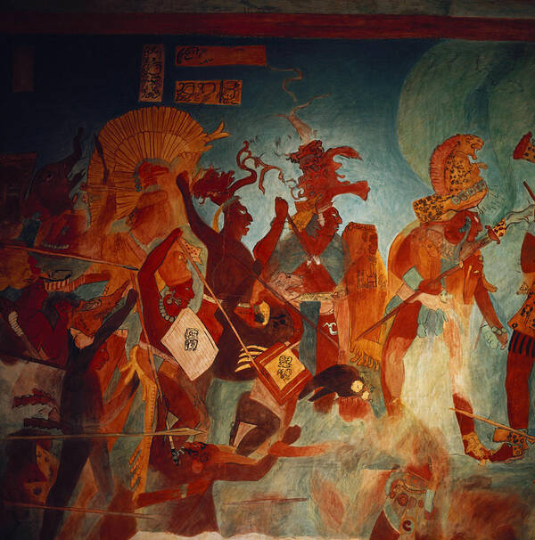 Ancient Art Print featuring the painting Maya Fresco At Bonampak by George Holton