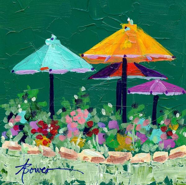 Umbrellas Art Print featuring the painting Meet Me At The Cafe by Adele Bower