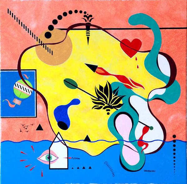 Bright Colors Art Print featuring the painting Miro Miro on the Wall by Thomas Gronowski