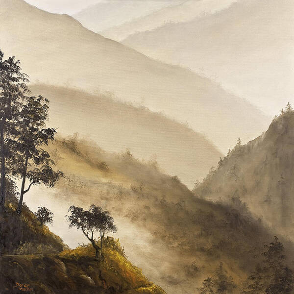 Landscape Art Print featuring the painting Misty Hills by Darice Machel McGuire
