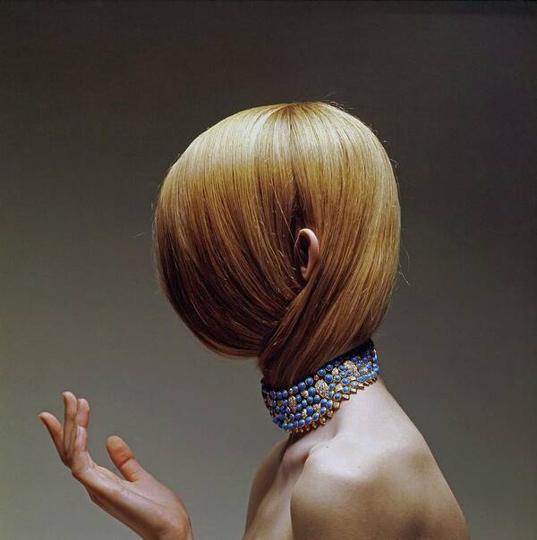 Jewelry Art Print featuring the photograph Model Wearing A Cartier Necklace by Bert Stern