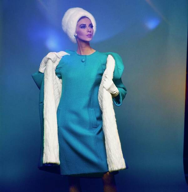 Fashion Art Print featuring the photograph Model Wearing A Frechtel Coat by Bert Stern