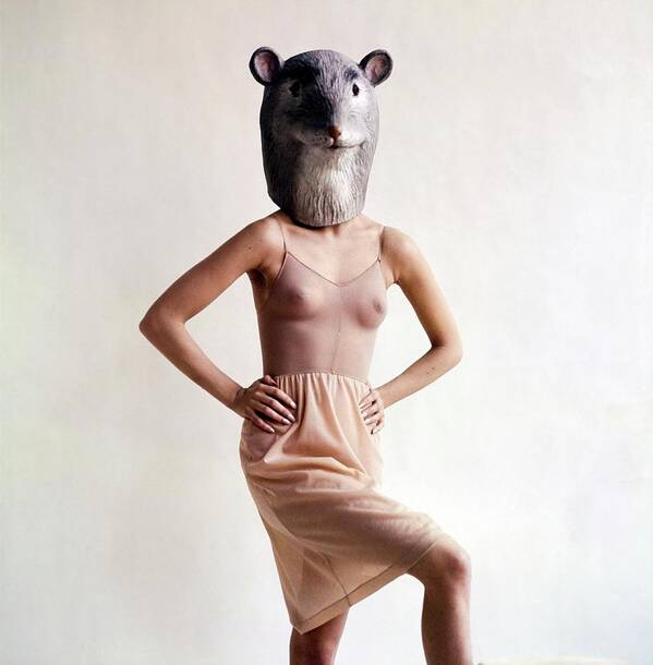 Fashion Art Print featuring the photograph Model Wearing A Mouse Mask by Gianni Penati