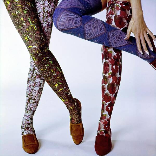 Fashion Art Print featuring the photograph Models Wearing Stockings And Suede Shoes by Bert Stern
