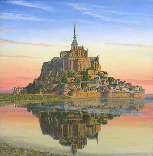 Landscape Art Print featuring the painting Mont Saint-Michel Morn by Richard Harpum