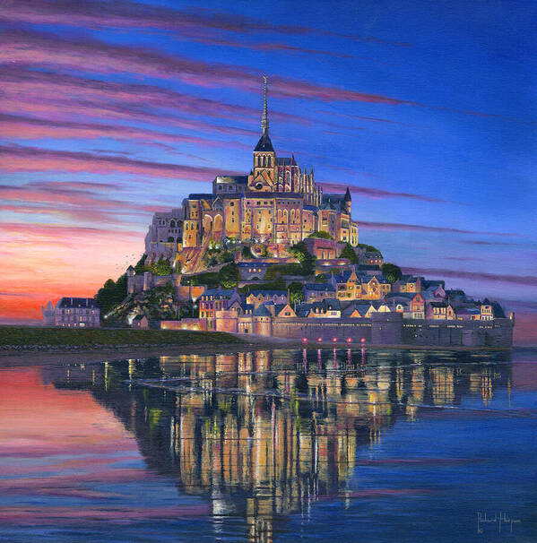 Architecture Art Art Print featuring the painting Mont Saint-Michel Soir by Richard Harpum