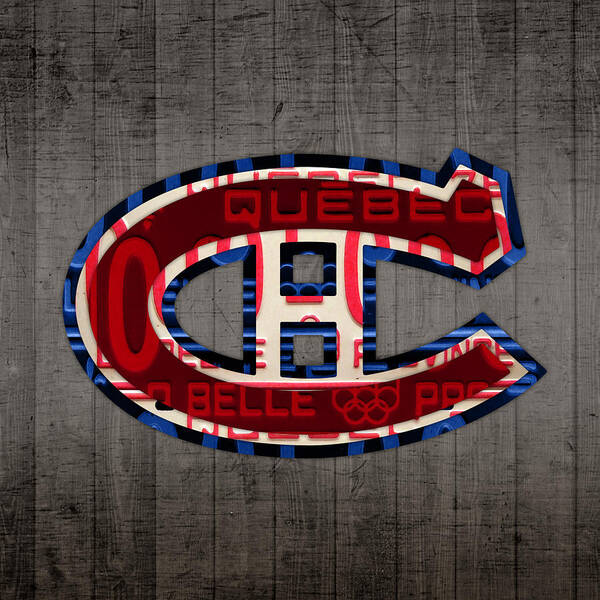 Montreal Art Print featuring the mixed media Montreal Canadiens Hockey Team Retro Logo Vintage Recycled Quebec Canada License Plate Art by Design Turnpike