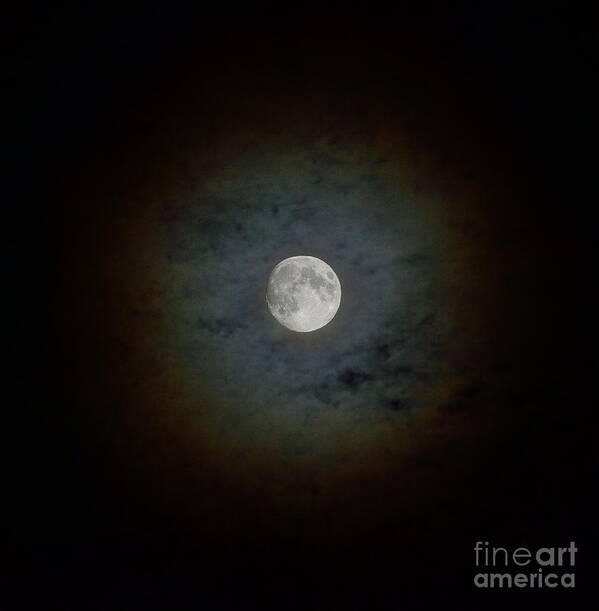 Moon Art Print featuring the photograph Moon Clouds - Rings of the Full Moon by Wayne Nielsen