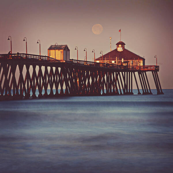 Scenics Art Print featuring the photograph Moon Setting Over Imperial Beach by Trina Dopp Photography