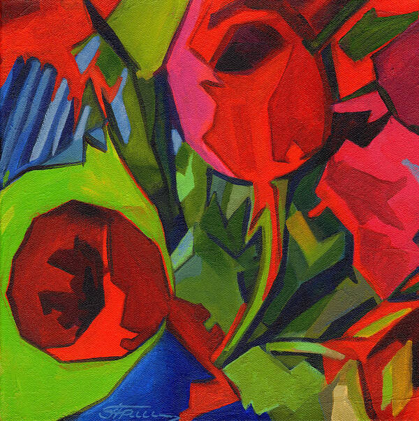 Tanya Filichkin Art Print featuring the painting More Red Tulips by Tanya Filichkin