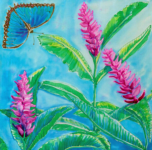 Blue Morpho Art Print featuring the painting Morpho Flirtation by Kelly Smith