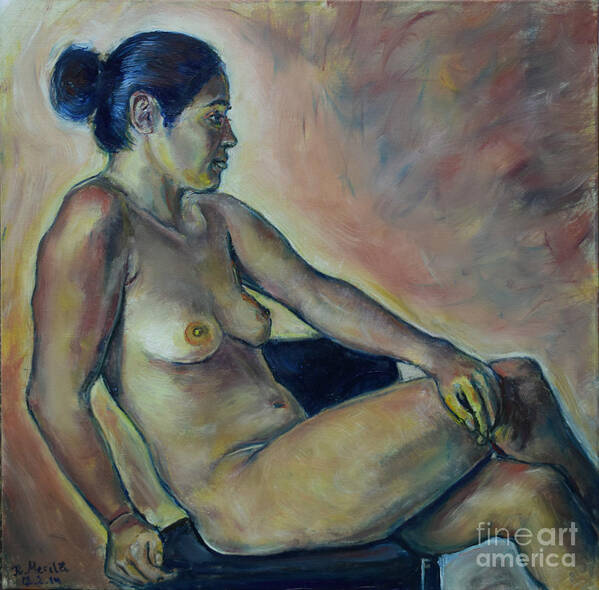 Oil Painting On Canvas Art Print featuring the painting Naked Suri 2 by Raija Merila