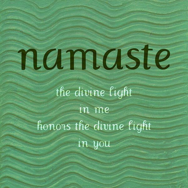 Namaste Art Print featuring the painting Namaste with Blue Waves by Michelle Calkins