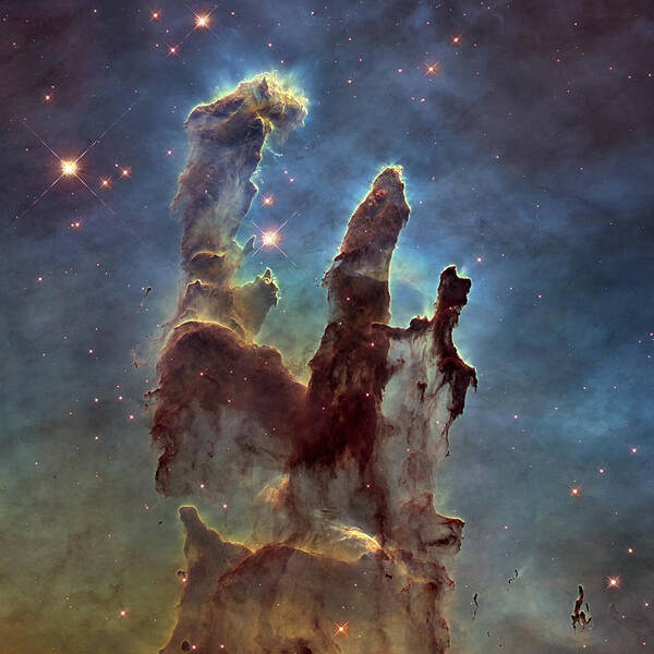 3scape Art Print featuring the photograph Hubble Pillars of Creation HD Square by Adam Romanowicz