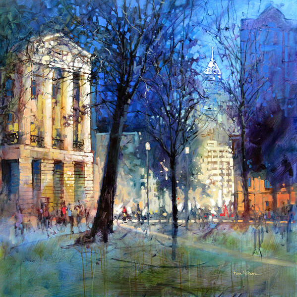 Raleigh Art Print featuring the painting New Year's Eve Downtown by Dan Nelson