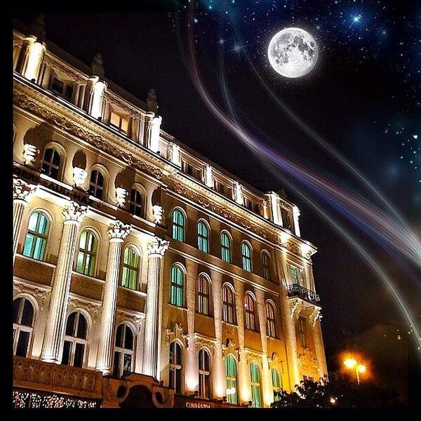 Building Art Print featuring the photograph #night #moon #light #lights #stars #sky by Luigino Bottega