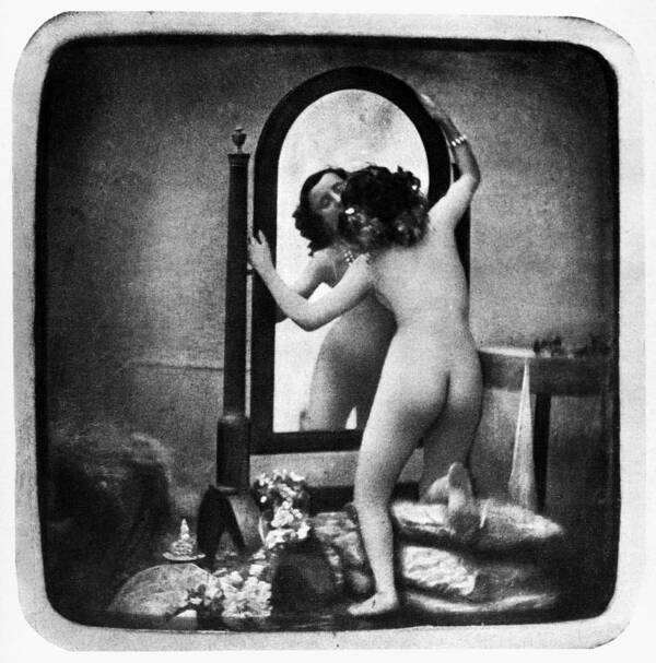 1850 Art Print featuring the photograph NUDE AND MIRROR, c1850 by Granger