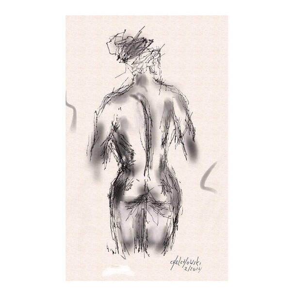 Nude Woman Figure Naked Drawing Pencil Sketch Back Body Art Print featuring the drawing Nude by Miroslaw Chelchowski