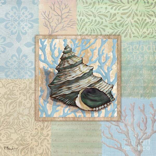 Shell Art Print featuring the painting Oceanic Shell Collage II by Paul Brent