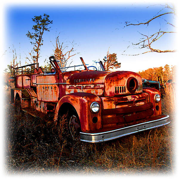 Antique Fire Trucks Art Print featuring the digital art Old Red Fire Truck by K Scott Teeters