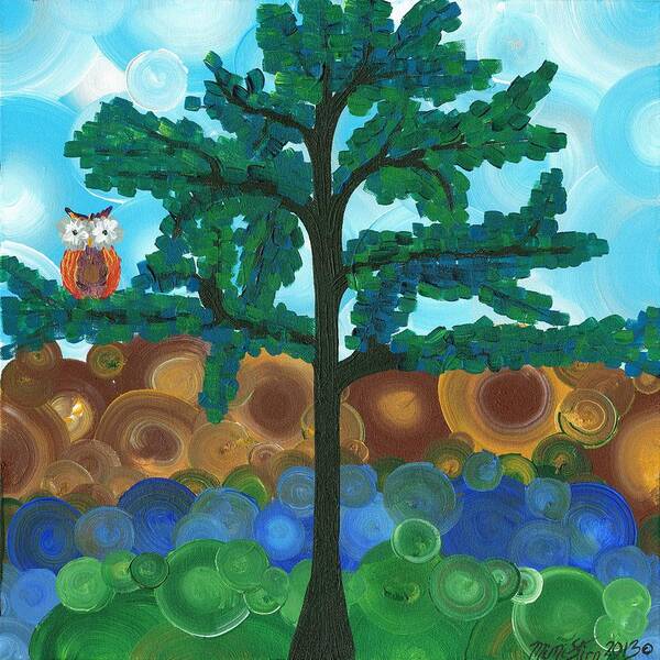 Owls Art Print featuring the painting Owl Singles - 03 by MiMi Stirn