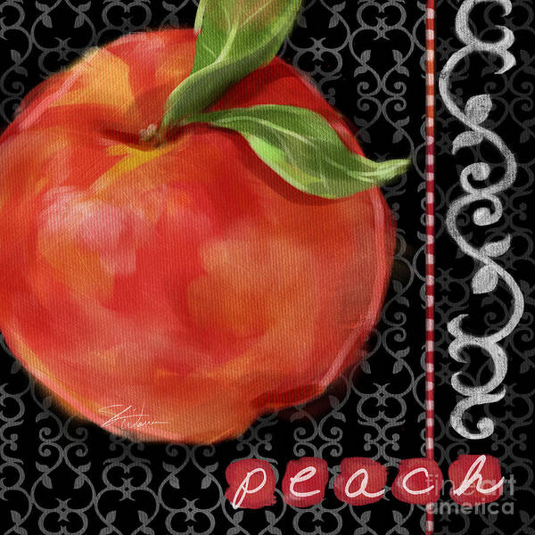 Peach Art Print featuring the mixed media Peach on Black and White by Shari Warren