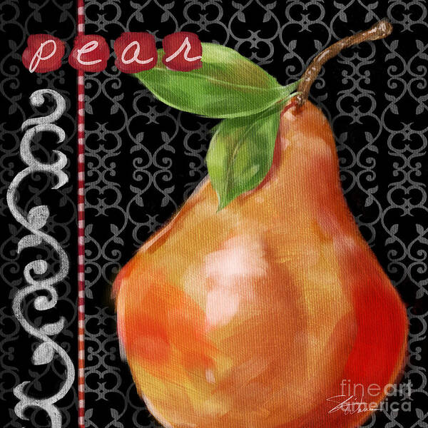 Black Art Print featuring the mixed media Pear on Black and White by Shari Warren