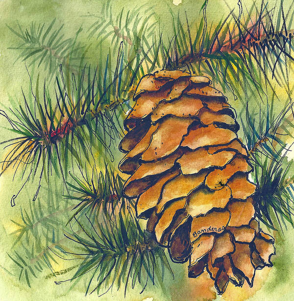 Pine Cone Art Print featuring the painting Pine Cone by Terry Banderas