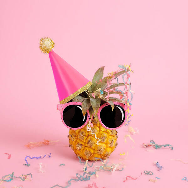 Celebration Art Print featuring the photograph Pineapple Wearing A Party Hat And by Juj Winn