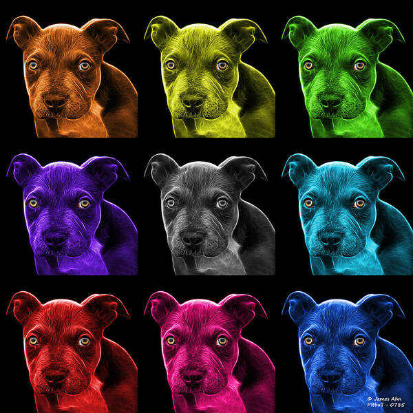 Pitbull Art Print featuring the painting Pitbull puppy pop art - 7085 BB - M by James Ahn