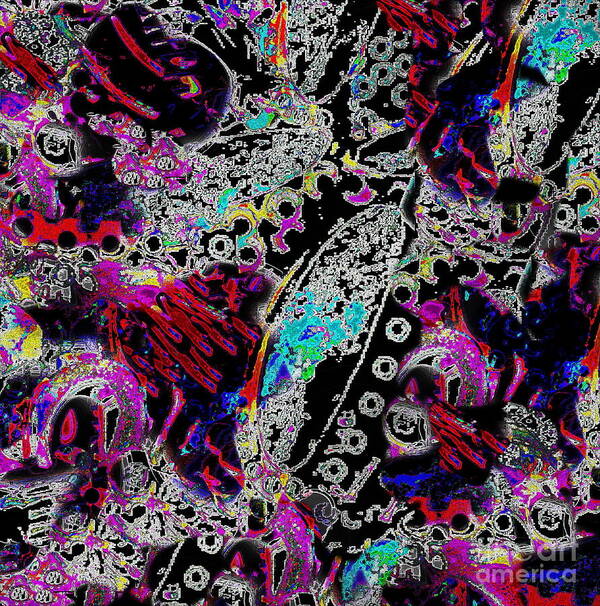 Wild Patterns Reminiscent Of Underwater Scenes .colorful Contemporary Abstract Expressionist Art Print featuring the digital art Pixel paisley by Priscilla Batzell Expressionist Art Studio Gallery