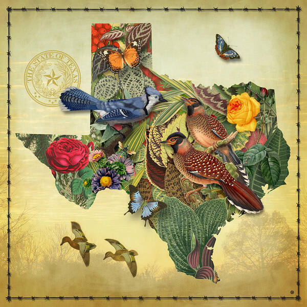 Maps Art Print featuring the painting Nature Map of Texas by Gary Grayson