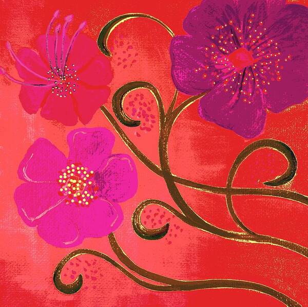 Digitized Art Print featuring the painting Pop Spring Purple Flowers by Linda Bailey