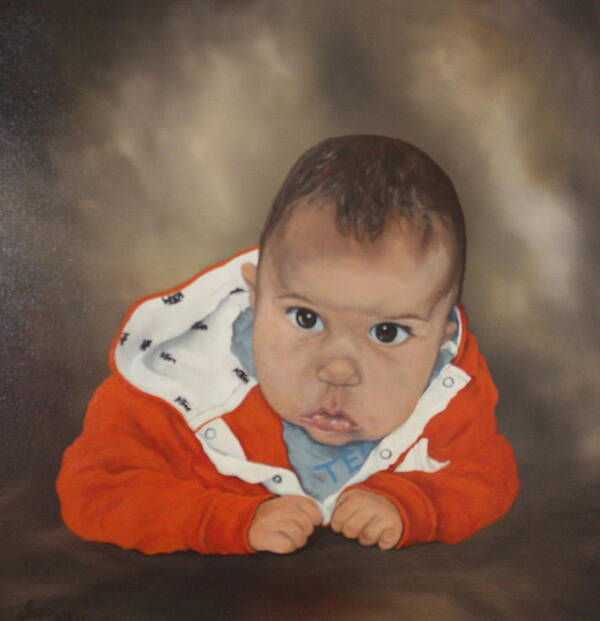 Baby Portrait Art Print featuring the painting Portrait of Joshua by Jean Walker