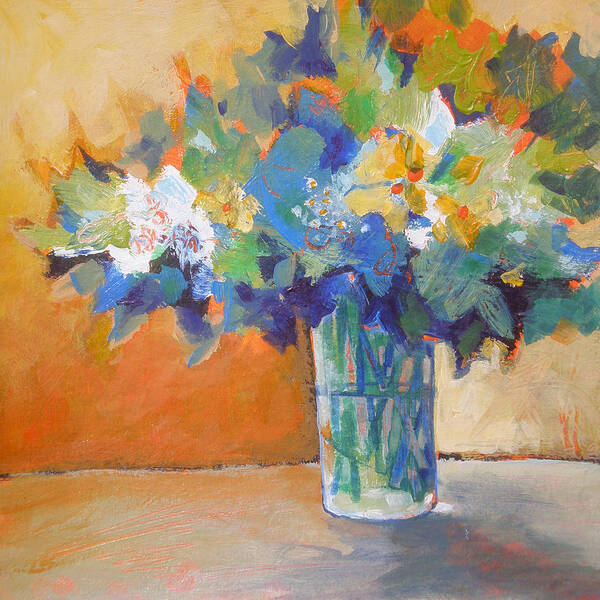 Susanne Clark Art Print featuring the painting Posy in Orange and Blue by Susanne Clark