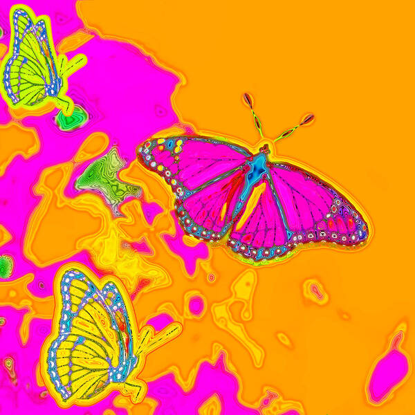 Pink Art Print featuring the digital art Psychedelic Butterflies by Marianne Campolongo