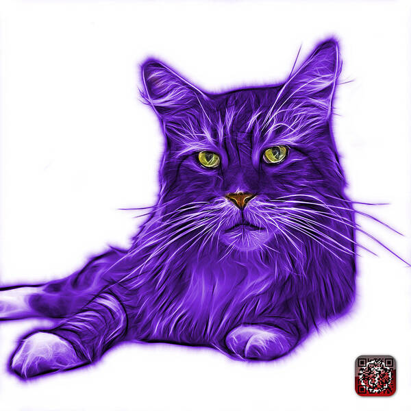 Cat Art Print featuring the painting Purple Maine Coon Cat - 3926 - WB by James Ahn