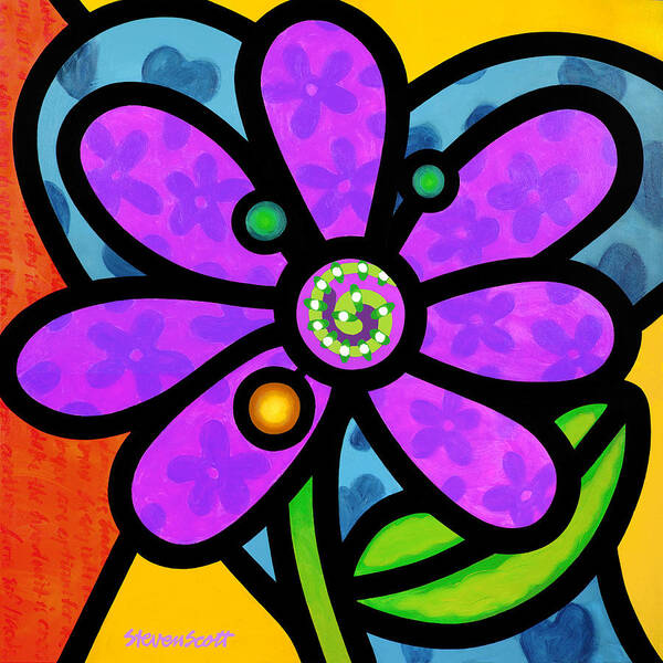 Abstract Art Print featuring the painting Purple Pinwheel Daisy by Steven Scott