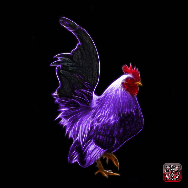 Rooster Art Print featuring the digital art Purple Rooster Pop Art - 4602 - bb - James Ahn by James Ahn