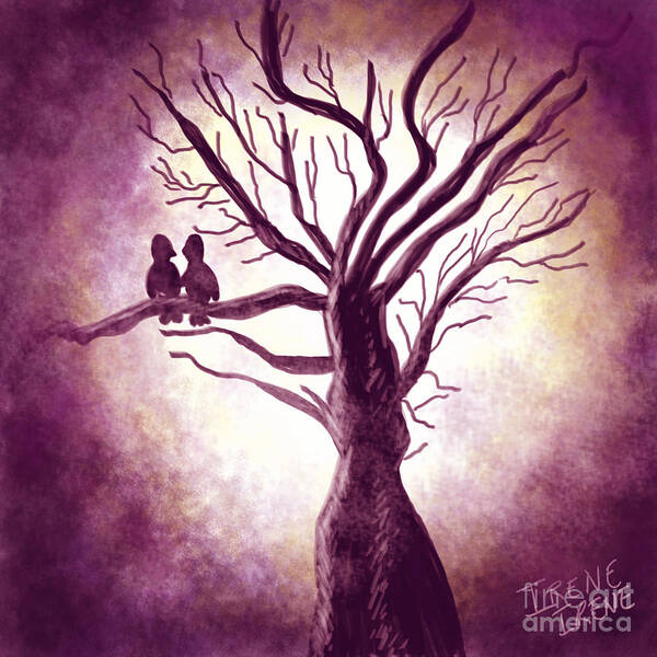 Birds Art Print featuring the painting Whisper in the Moonlight I Love You in Purple by Irene Irene