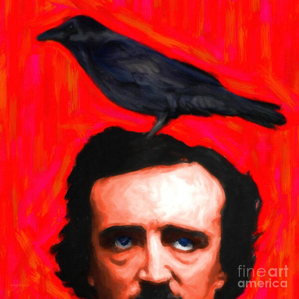 Edgar Art Print featuring the photograph Quoth The Raven Nevermore - Edgar Allan Poe - Painterly - Square by Wingsdomain Art and Photography