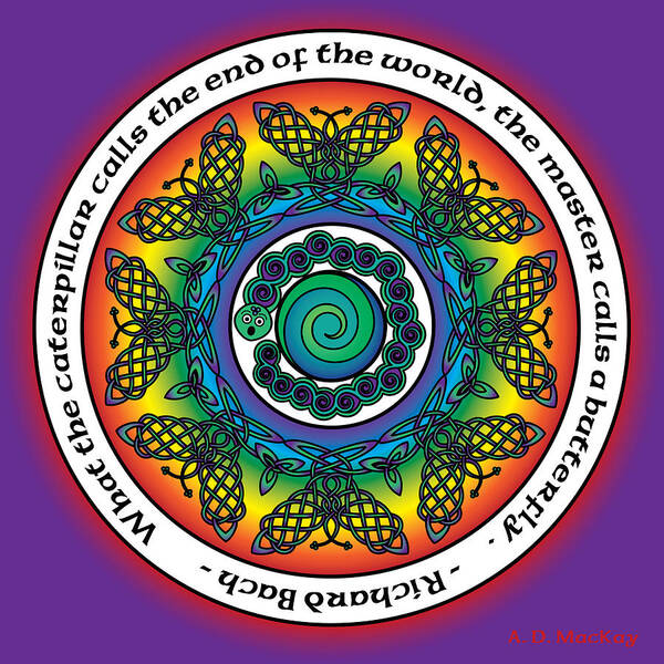 Rainbow Art Print featuring the digital art Rainbow Celtic Butterfly Mandala by Celtic Artist Angela Dawn MacKay