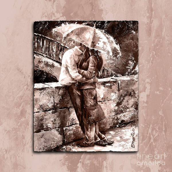 Amorous Art Print featuring the painting Rainy day - Love in the rain Style MistyRose by Emerico Imre Toth