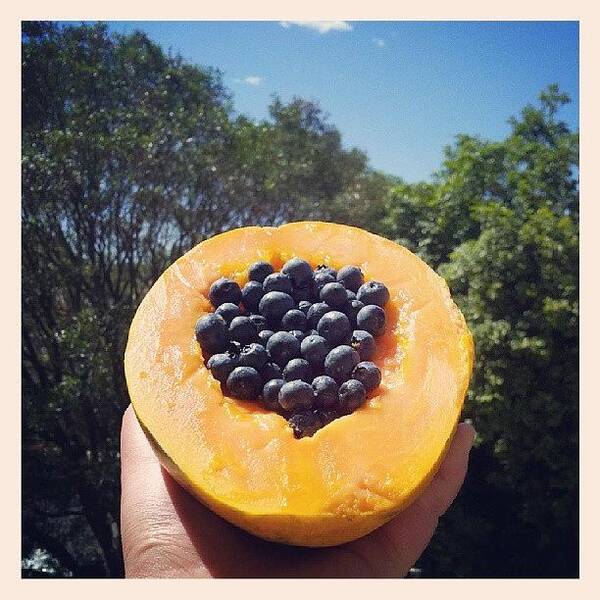 Snack Art Print featuring the photograph #rawvegan #fruit #papaya #blueberries by Crystal Chloe