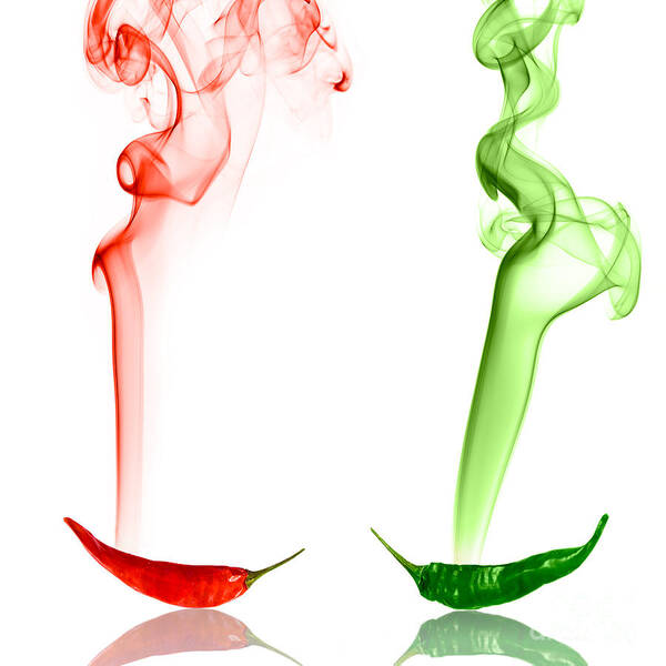 Smoke Photography Art Print featuring the photograph Red and Green Chili Smoke Photography by Sabine Jacobs